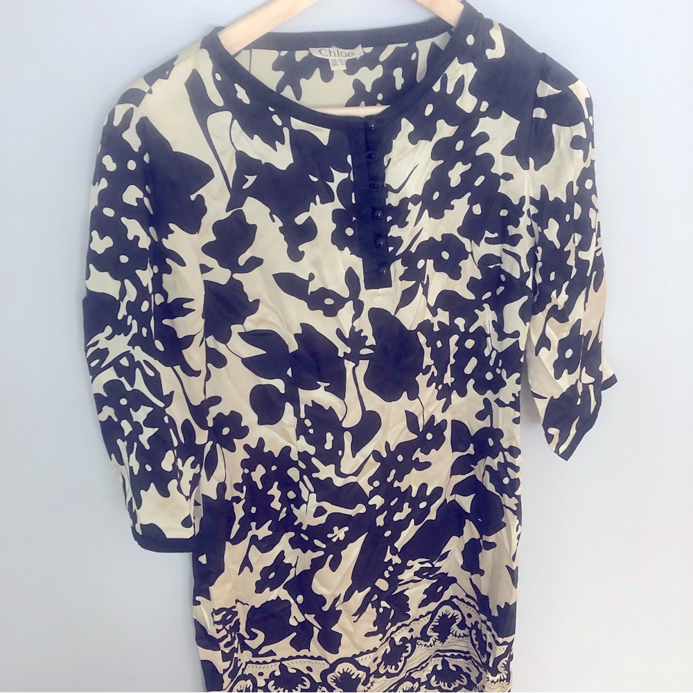 Chloé Black White Silk Abstract Print Dress - Picture 2 of 10
